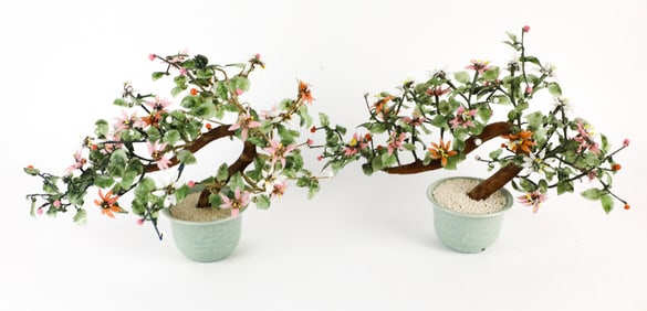 Two Peking Glass Bonsai Trees