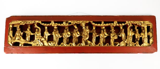 Antique Chinese Carved Giltwood Temple Panel