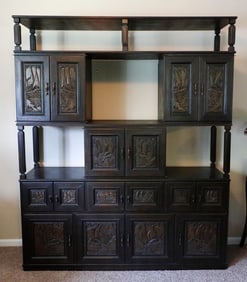Large Oak Finished Display Cabinet
