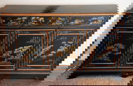 Chinese Black Lacquered Chinoiserie Cabinet
