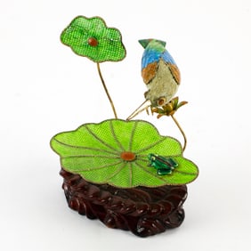 Glazed Mesh Figurine with Bird and Frog