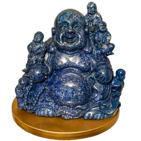 Large Lapis Laughing Buddha Statue