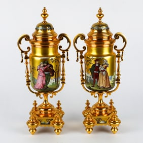 Pair Gold Dipped Urns