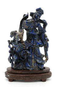 Lapis Carving of Guanyin with Dog