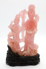 Rose Quartz Carving of Two Ladies