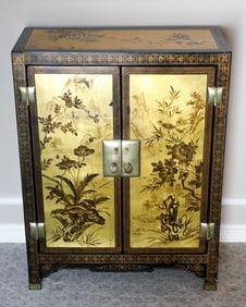 Chinese Black Lacquered Finish Double Door Cabinet