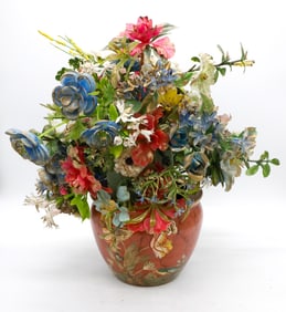 Hand Painted Planter with Faux Floral Arrangement