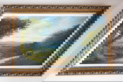 Original Antique Oil Painting Depicting Landscape