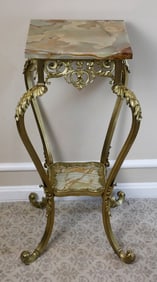Victorian Solid Brass Square Marble Surface Table