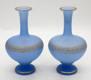 Pair of Frosted Blue Glass Vases