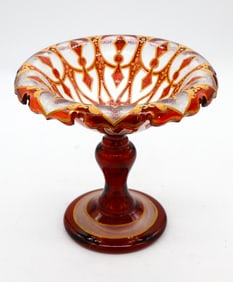 Red Art Glass Pedestal Bowl