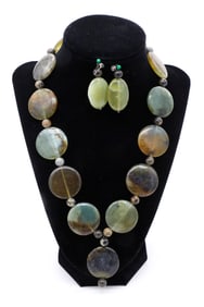 Earth Tone Disc Bead Statement Necklace with Earrings