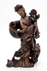 Lady Statue with Foo Dog