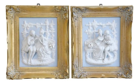 Framed Pair of Alt Meissen Porcelain "Scene from the Castle-Park of Sanssouci about 1750-1760"
