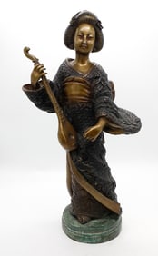 Bronze Statue of Geisha with Lute