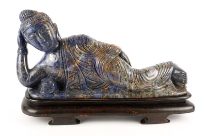 Antique Chinese Hand Carved Lapis Buddha