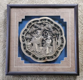 Framed Carved Wooden Wall Hanging