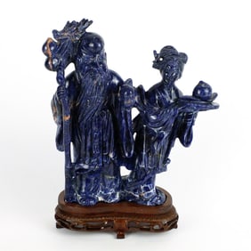 Hand Carved Lapis Statue Featuring an Immortal