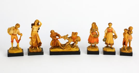 Six Vintage Anri Italian Hand Carved Figurines