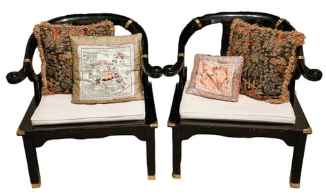 Pair of Chinese Black Lacquered Chairs