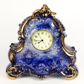 Ornate Cobalt Blue Mantle Clock