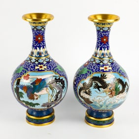 Two Porcelain Cloisonne Design Vases