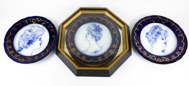 Three Penelope Flow Blue Porcelain Plates