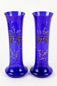 Pair of Hand Painted Cobalt Blue Vases