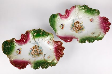 Pair of Carl Tielsch Germany Porcelain Cherub Dishes