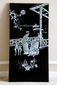 Chinese Black Lacquered Panel with Mother of Pearl Inlay