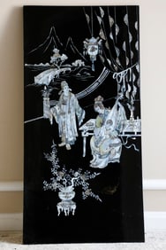 Chinese Black Lacquered Panel with Mother of Pearl Inlay