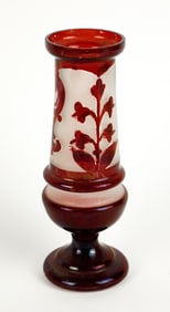 Cranberry and Frosted Red Art Glass Short Vase