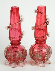 Pair of Victorian Handmade Art Glass Vases