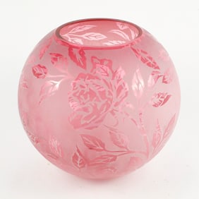 Spherical Pink Satin Glass Bowl Signed Kelsey Pilgrim