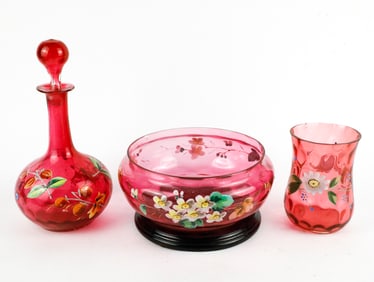 Hand Painted Pink Glass Pieces