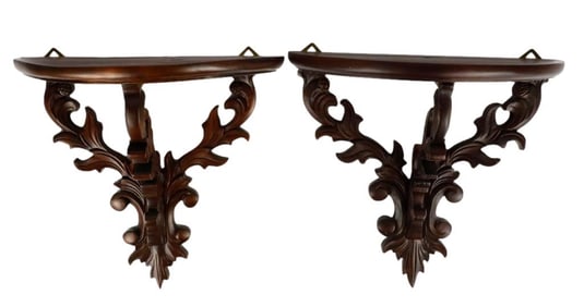 Two Decorative Wooden Wall Shelves
