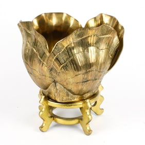 Brass Planter on Wooden Base