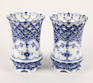 Pair of Royal Copenhagen Musselmalet Helblonde Vases
