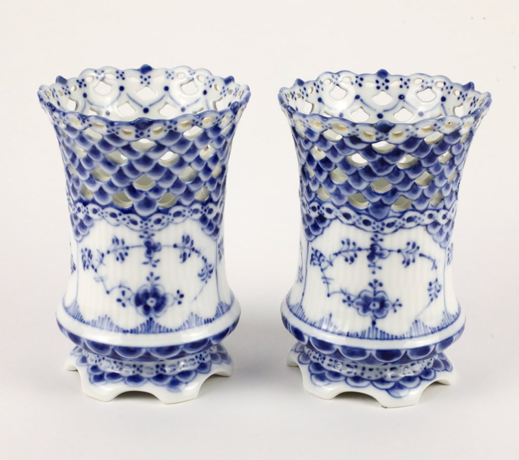 Pair of Royal Copenhagen Musselmalet Helblonde Vases (1 of 6)