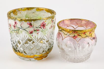 Two Decorative Decoupage Glass Bowls