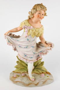 Bisque Porcelain Dancing Girl Figurine: Bisque porcelain dancing girl figurine. Size: 9.5"w x 16"h Location: Primary Bathroom