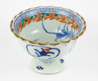 Ceramic Footed Bowl with Greek Key Design