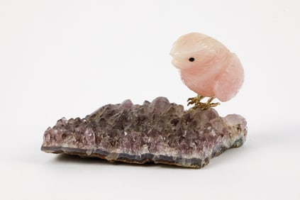 Rose Quartz Bird on Amethyst Base