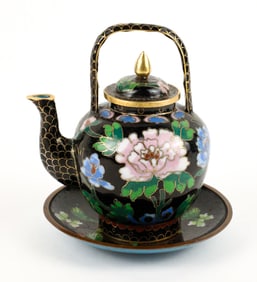 Miniature Cloisonne Tea Kettle and Saucer