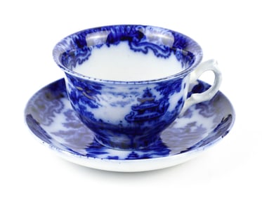 Antique Ford & Sons Flow Blue Tea Cup and Saucer