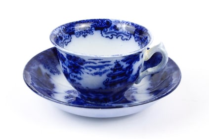 Antique Peter Holdcroft & Co. Flow Blue Tea Cup and Saucer