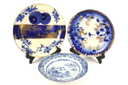 Three Blue and White Ceramic Plates