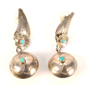 Southwest Style Flower and Feather Sterling Earrings