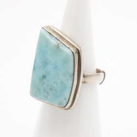 Sterling Ring with Asymmetrical Light Blue Stone