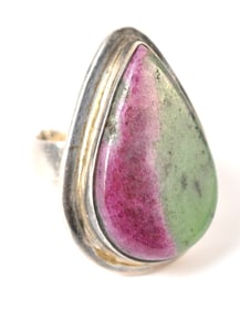 Sterling Ring with Teardrop Shaped Green and Purple Stone